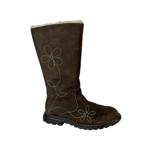 UGG 5463 BROWN LEATHER EMBROIDERED FLORAL SHEEPSKIN  RUBBER LUG SOLE WINTER BOOT